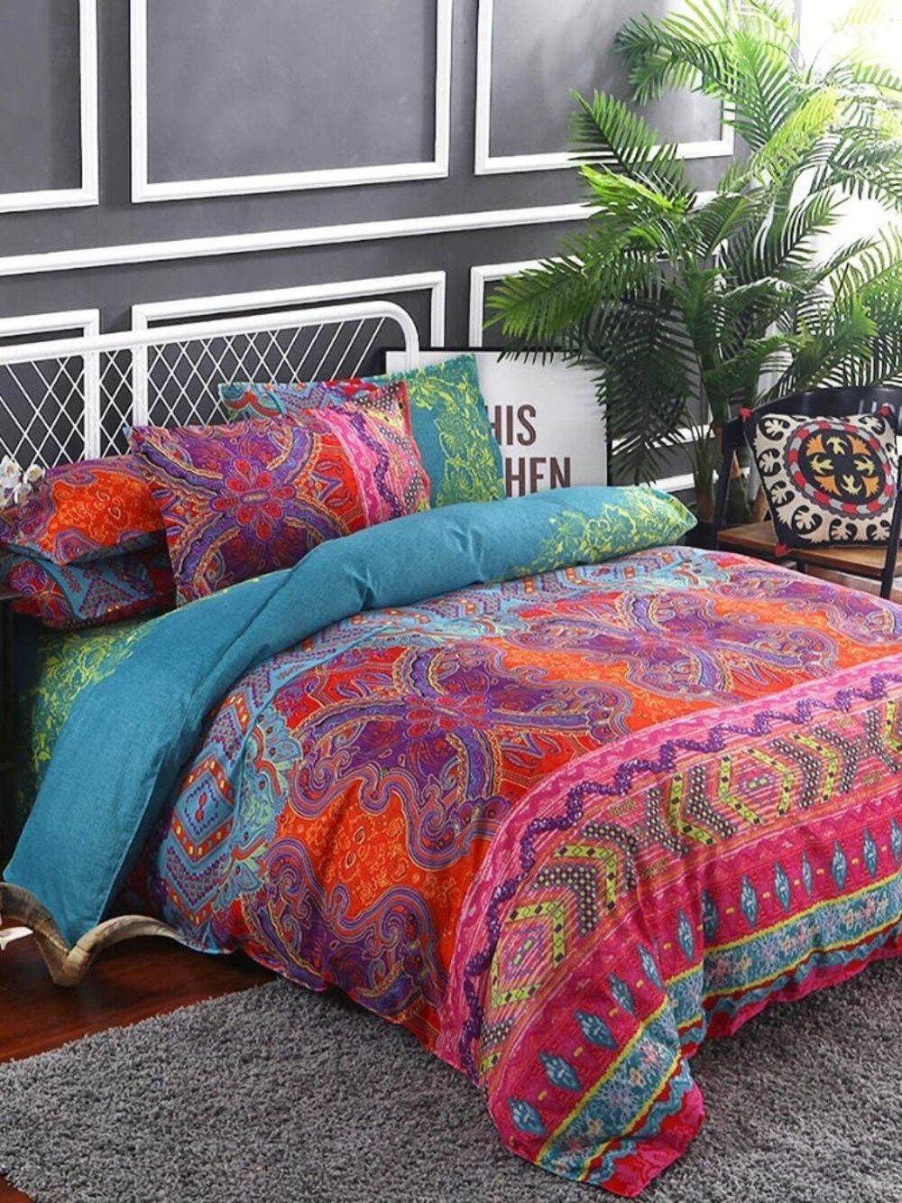 Bohemian Comforter Set Queen 3 Pieces Reversible Boho Set